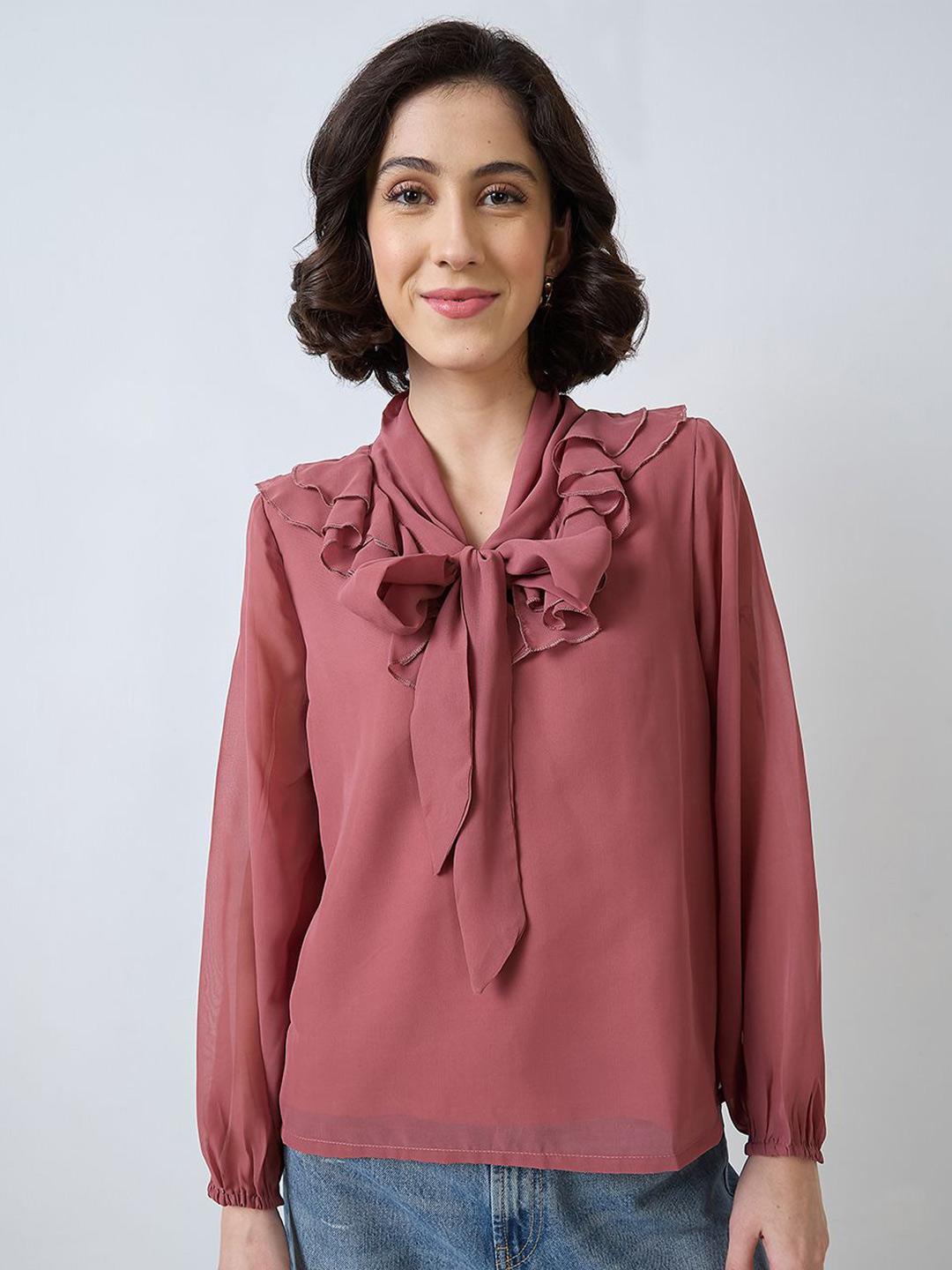 AISTE HONG RUFFLE TIE-NECK TOP main image 0