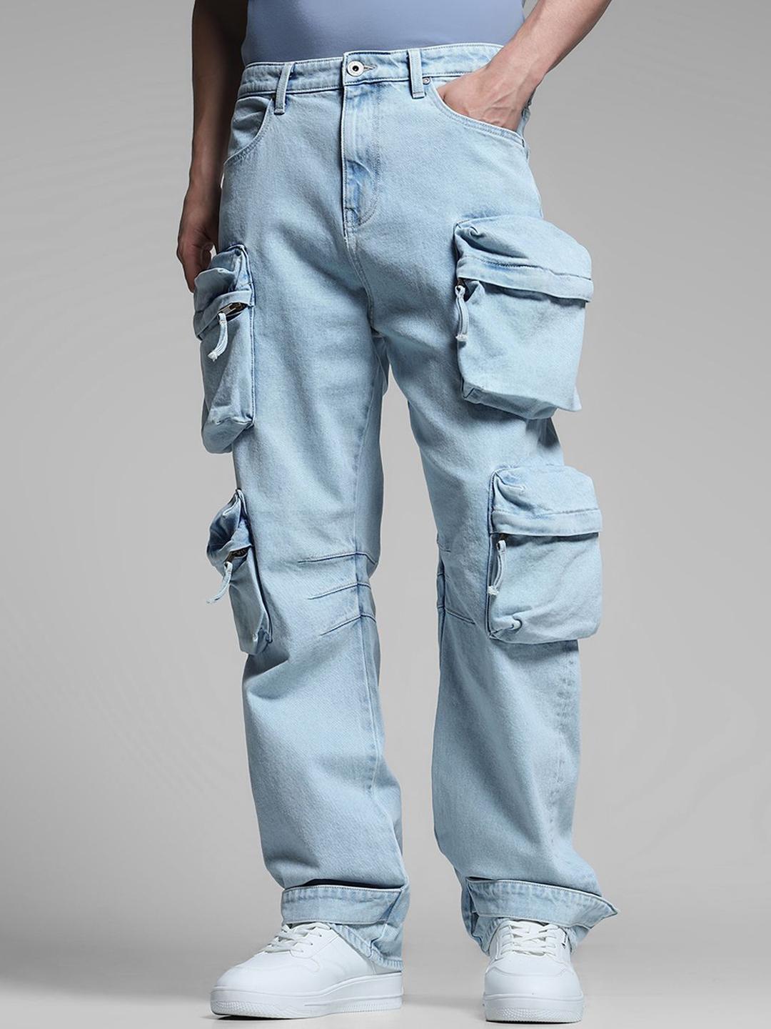 Jack & Jones Men Wide Leg High-Rise Light Fade Stretchable Jeans