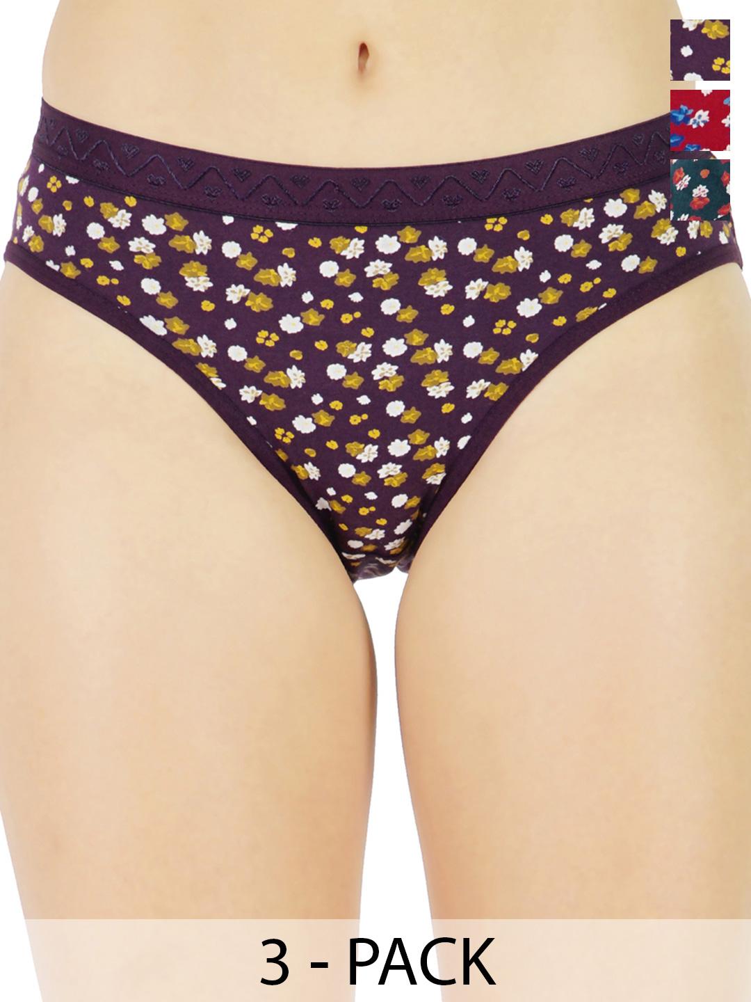 Buy LADYLAND Pack Of 3 Printed Hipster Briefs LD0090 BROWN+TEAL+MAROON S - - Apparel for Women