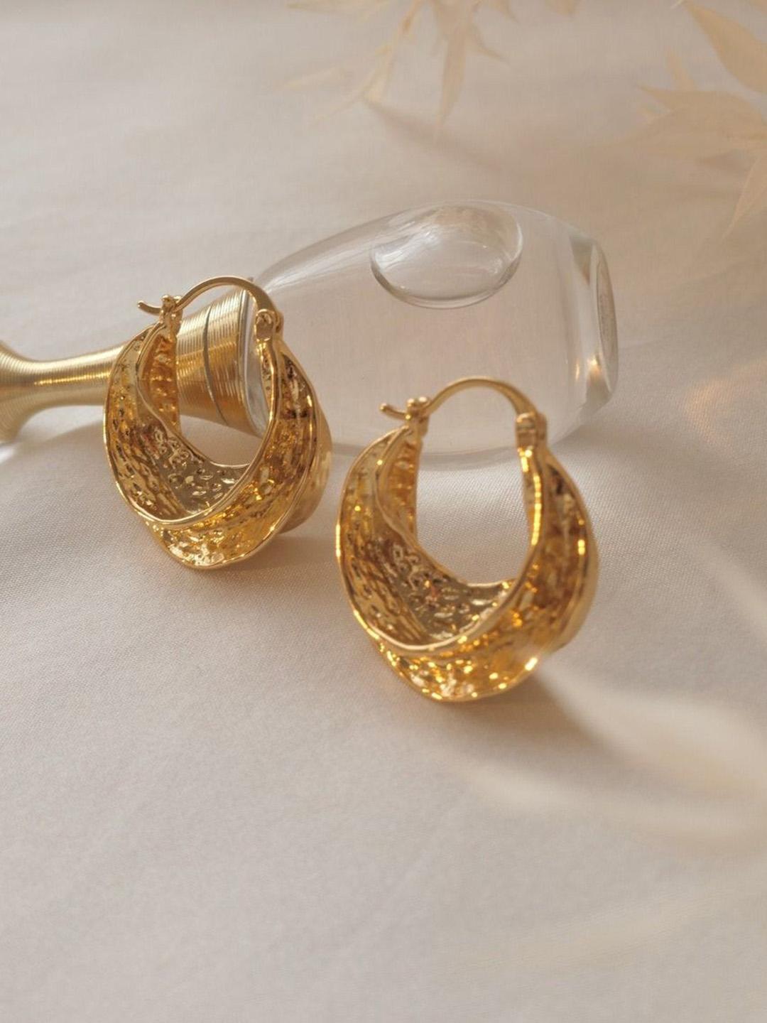 Buy KRYSTALZ Dainty Stainless Steel Gold Plated Contemporary Shaped Hoop Earrings -  - Accessories for Women