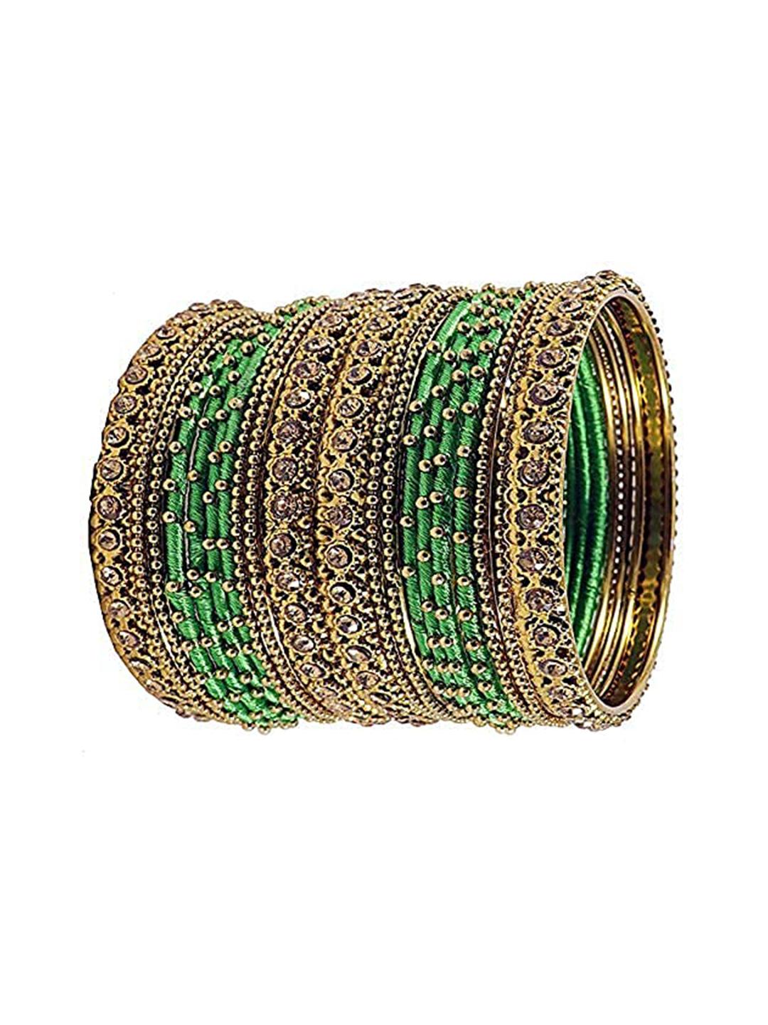 Buy ZULKA Set Of 20 Metal With Silk Thread And Zircon Gemstone Worked Traditional Bangles - - Accessories for Women