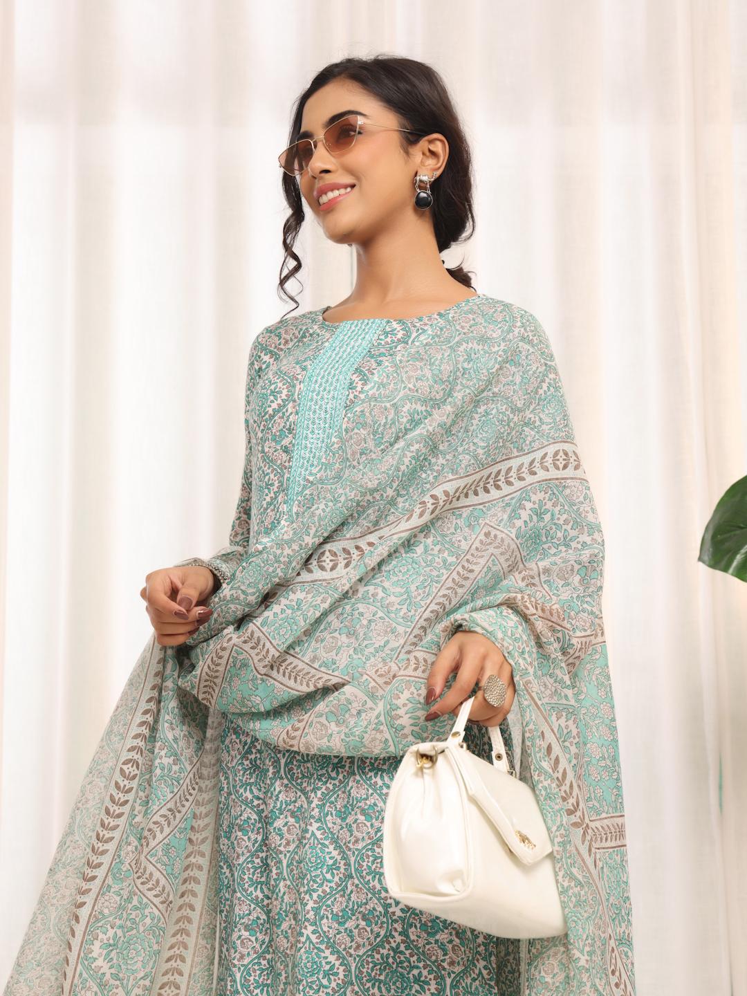 Round Gotta Buy Varanga Blue Floral Printed Round Neck Gotta Patti Kurta With ...