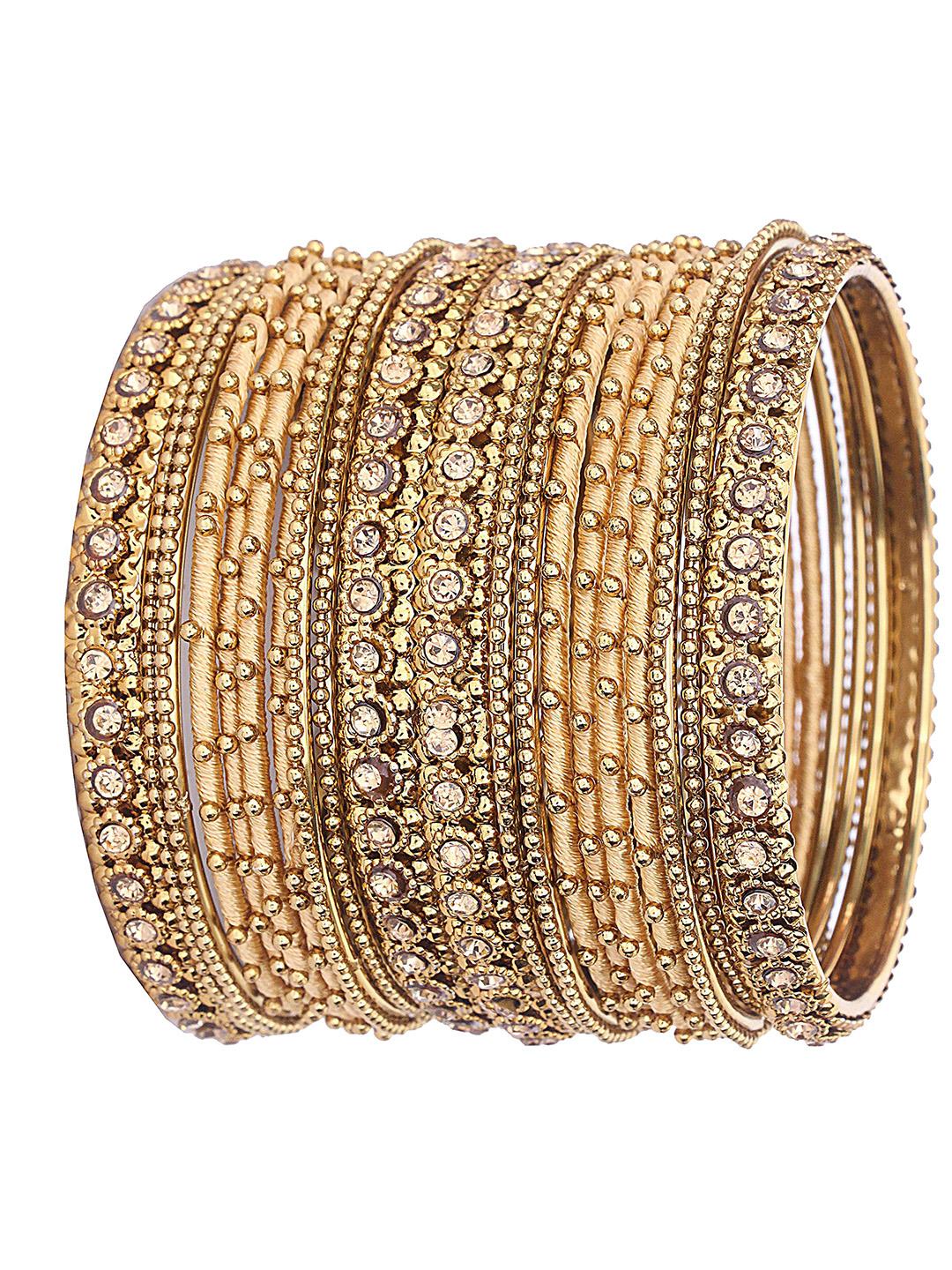 Buy ZULKA Set Of 20 Embellished Zircon Gemstone Studded And Beaded Bangles - - Accessories for Women