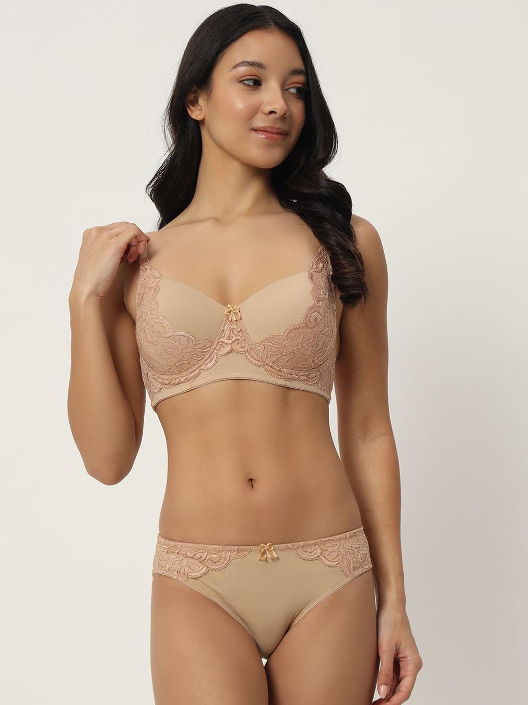Buy EFFECTIN Lace Self Design Full Coverage Lightly Padded Lingerie Set 1278_Grey - - Apparel for Women