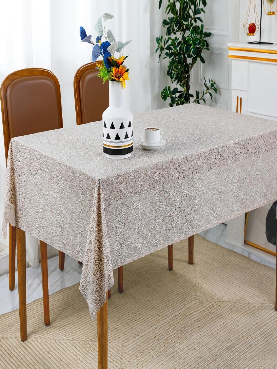 Buy Dakshya Industries Nude Coloured Floral Waterproof Plastic 6 Seater Table Cover -  - Home for Unisex