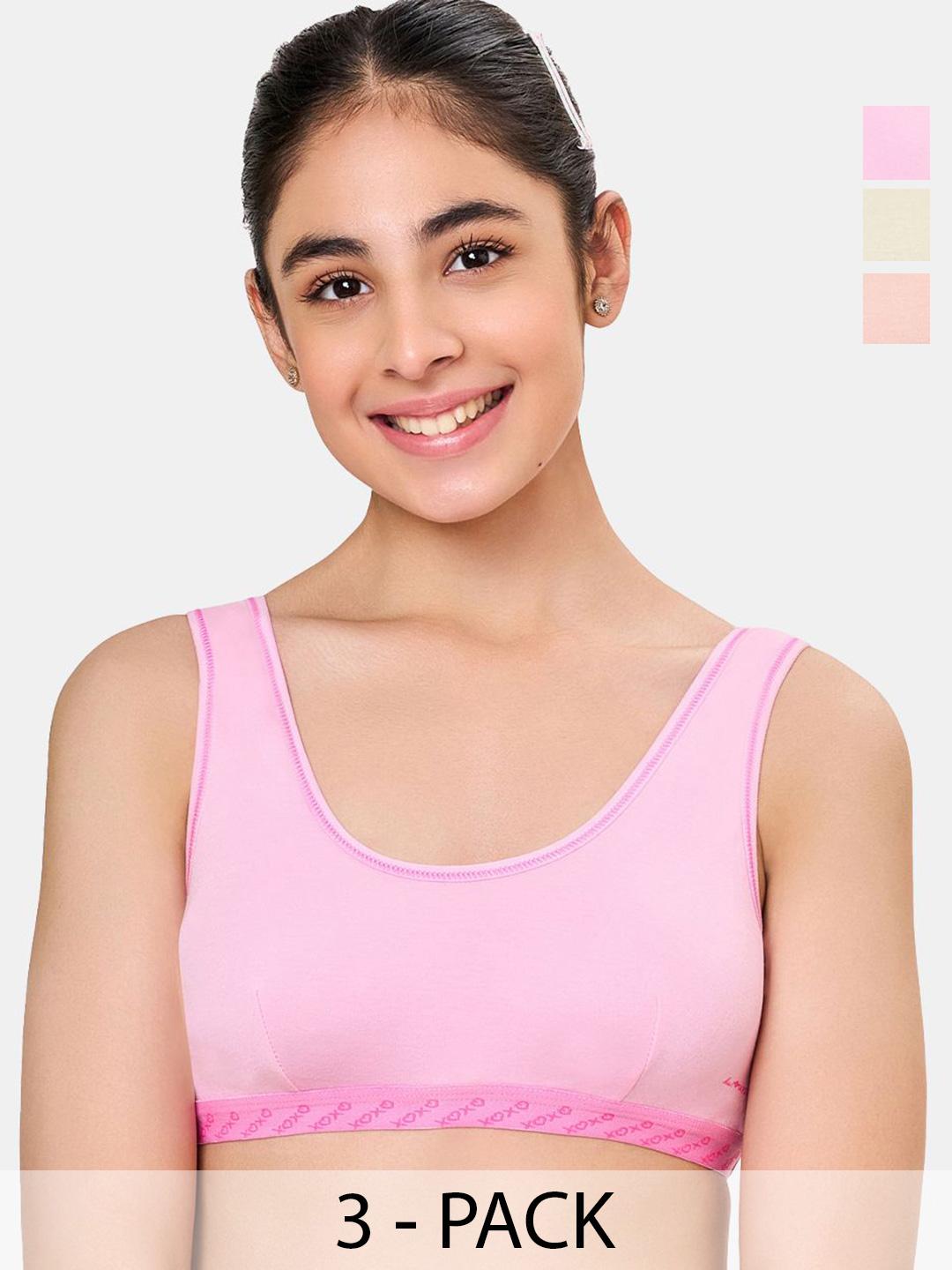 Buy MAROON Beginner Bra Cotton Non Padded Full Coverage Seamless Pack Of 3 Bra For Teenager - - Apparel for Girls