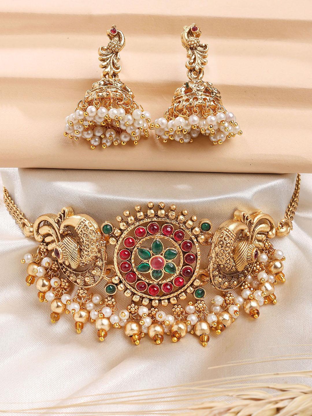 Buy KARATCART Gold Plated Stone Studded & Beaded Peacock Design Necklace And Earrings - - Accessories for Women