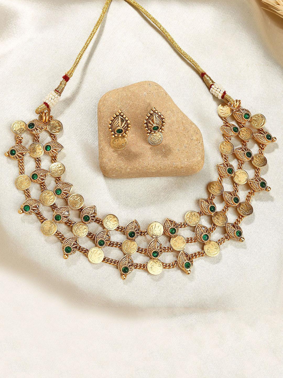 Buy KARATCART Gold Plated Stone Studded Laxmi Mata Coin & Shell Design Necklace And Earrings - - Accessories for Women