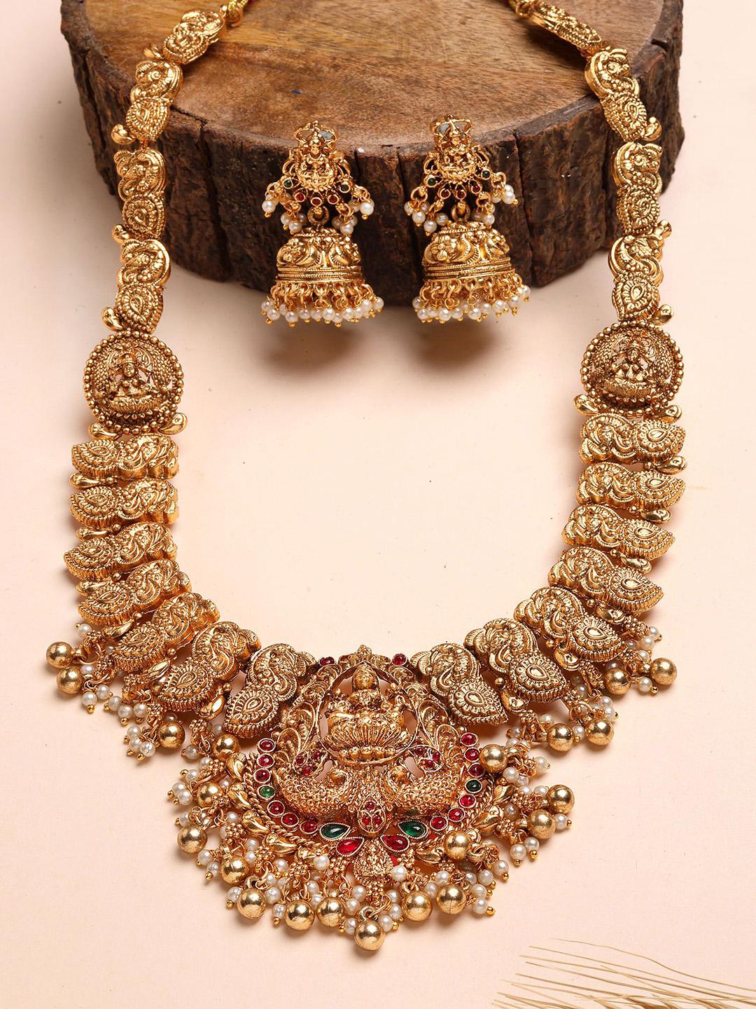 Buy KARATCART Gold Plated Stone Studded Laxmi Mata Rani Haar Temple Necklace And Earrings -  - Accessories for Women