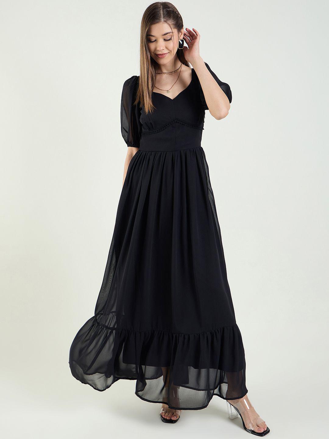 AAYU Women Fit & Flare Black & Pink Dress