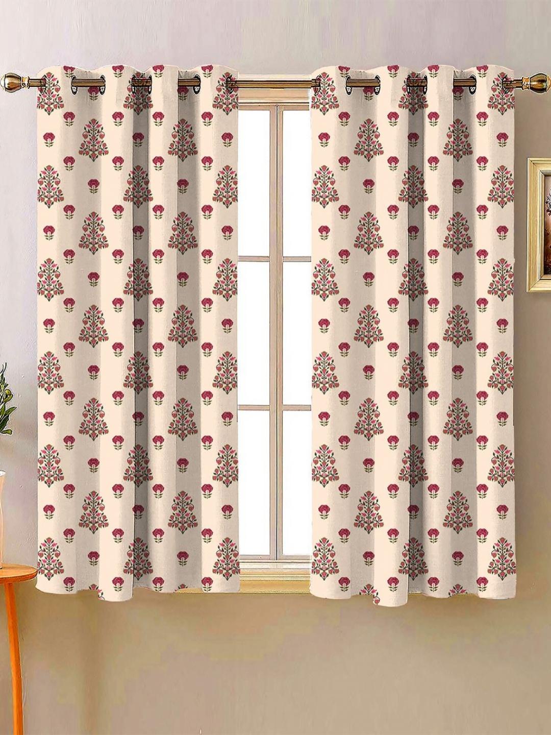 Buy Steve & Anderson Indian Motifs Maroon & Pink 2 Pieces Black Out Window Curtains (5 Feet) - - Home for Unisex