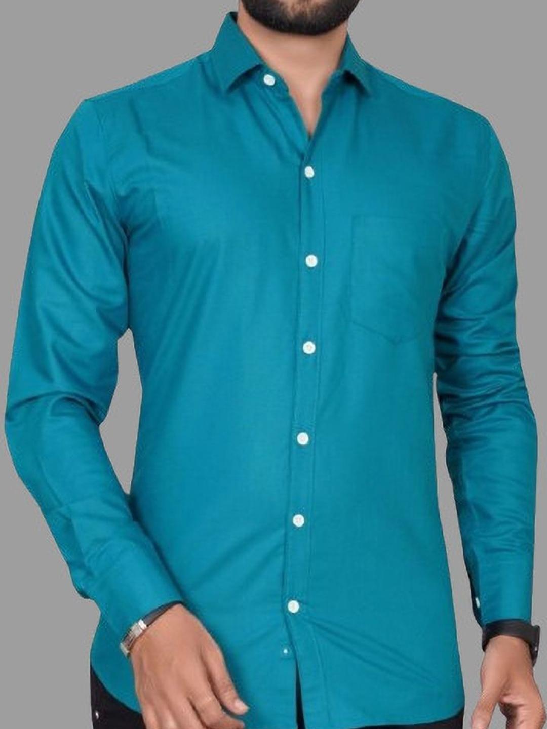 Men's Purple Standard Spread Collar Solid Cotton Casual Shirt