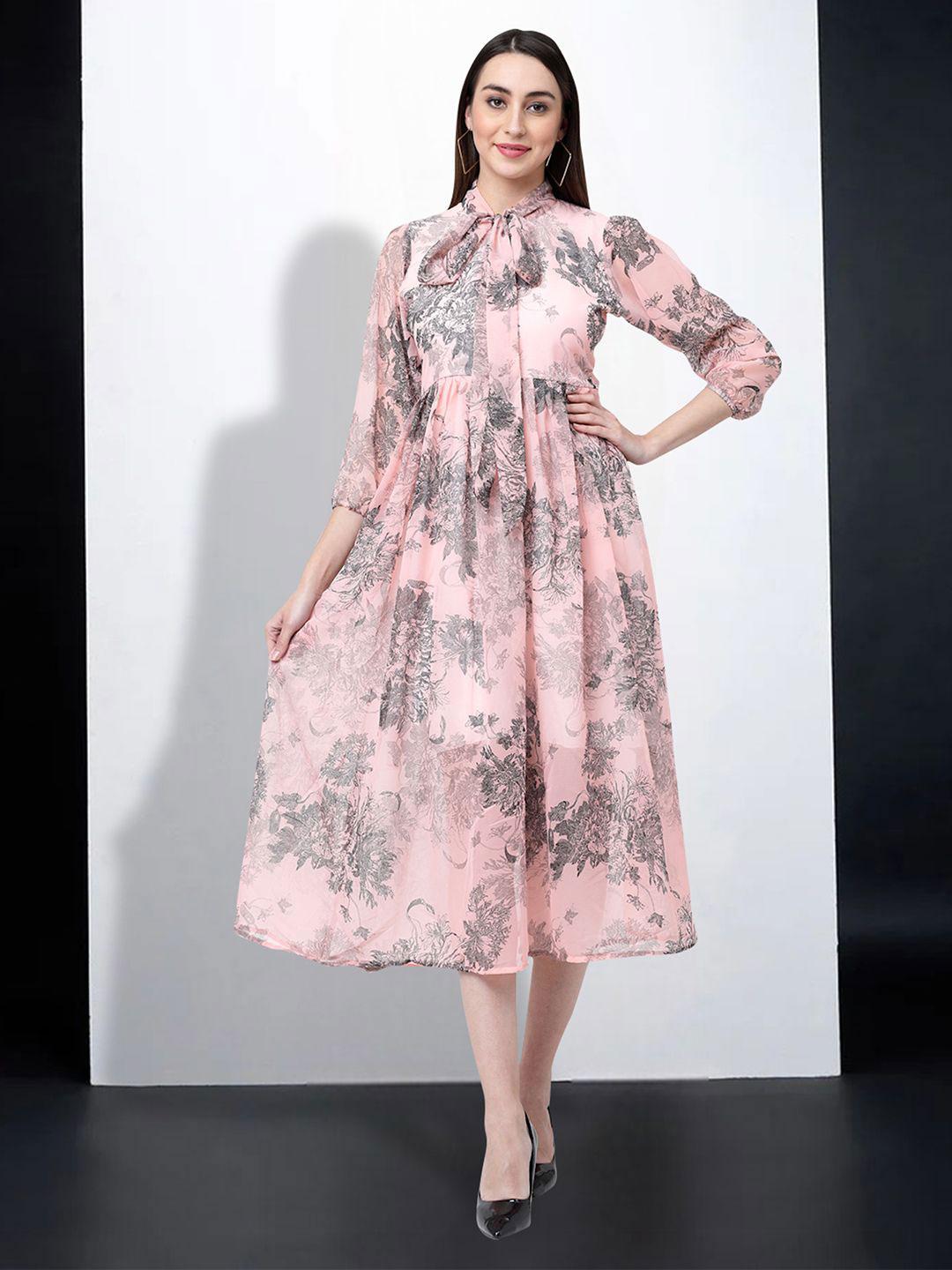 Floral Print Tie-Up Neck Fit  Flare Dress
