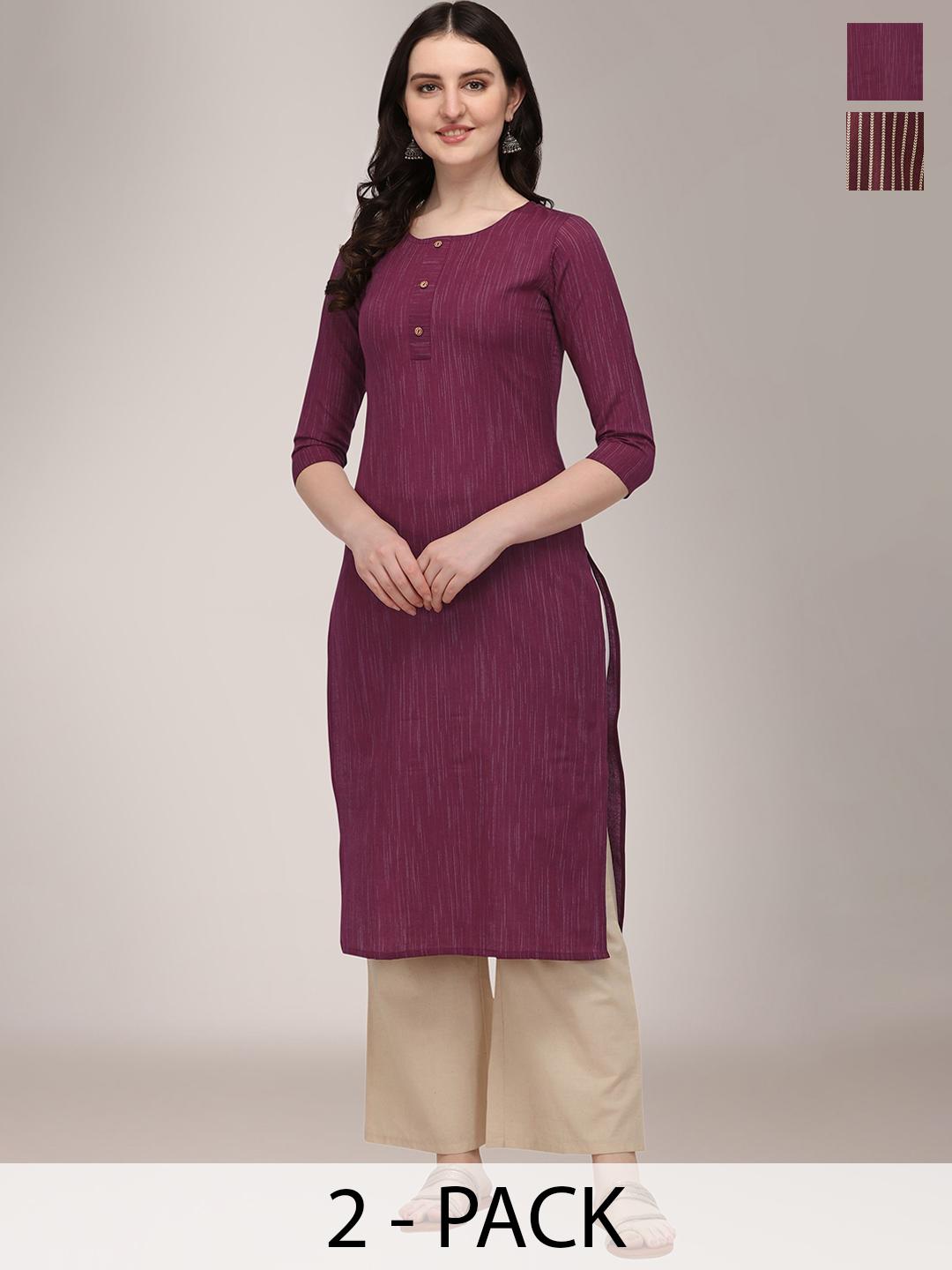 Buy KALINI Selection Of 2 Round Neck Straight Kurtas - Kurtas for Women ...