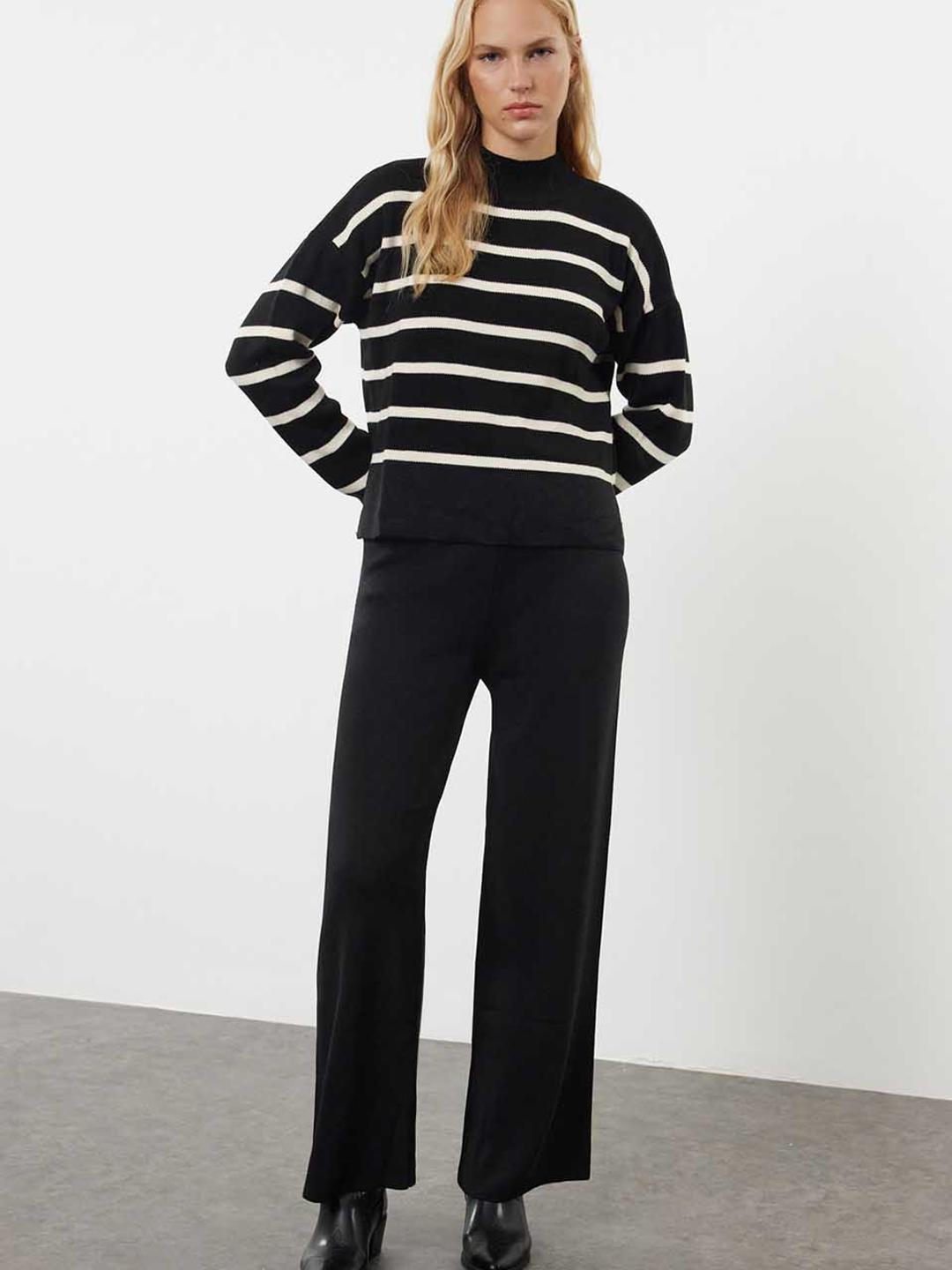 Buy Trendyol Striped High Neck Acrylic Sweatshirt And Trouser -  - Apparel for Women