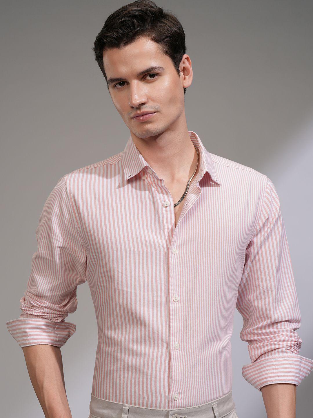 HIGHLANDER Men Pattern Block Button Down Collar Casual Slim Fit Shirt