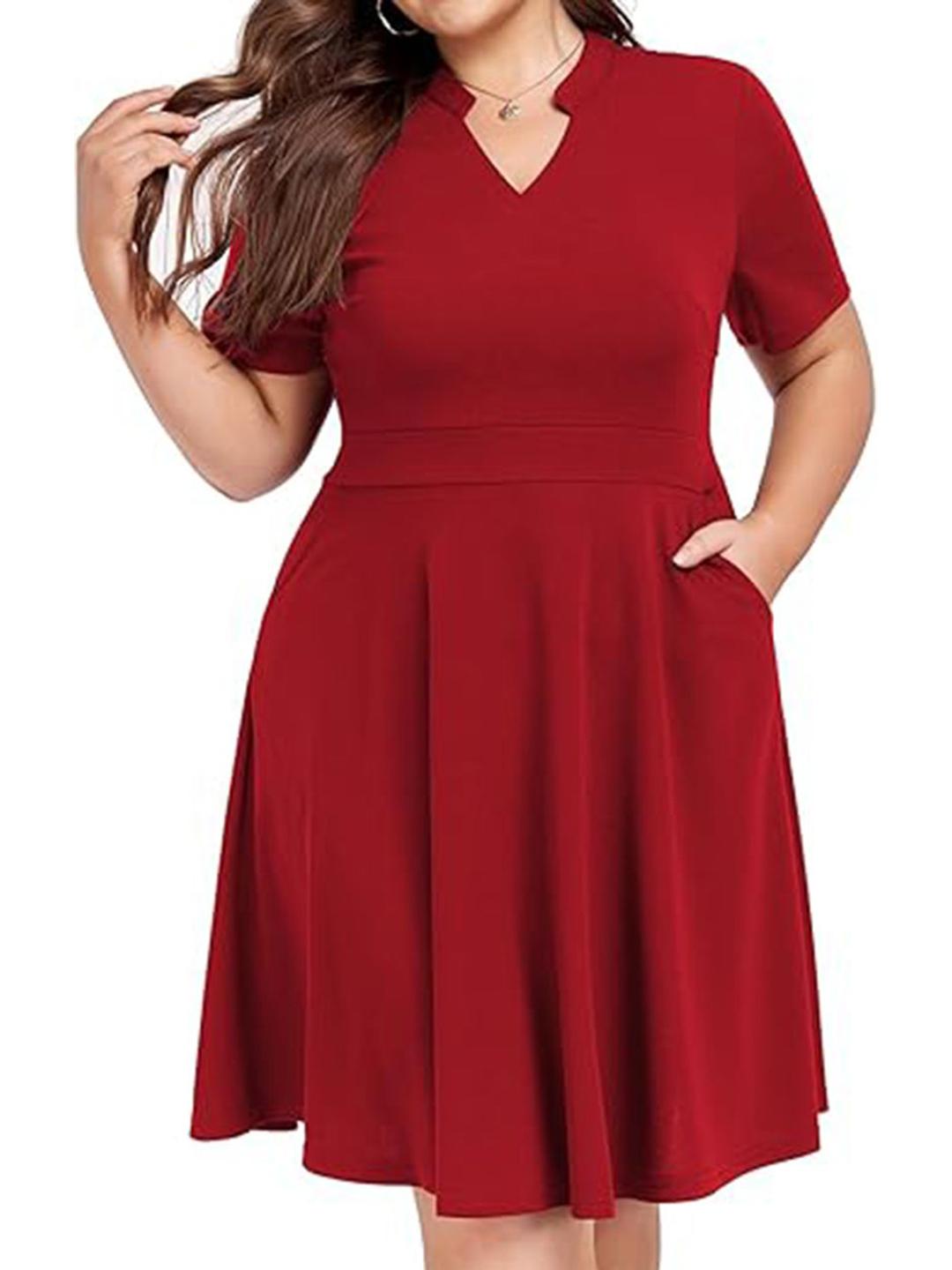 fit and flare dress knee length Women Solid Skater Dress- FunkyTradition The Exercise Dress Size:UK 12 / US 8 model-tamara