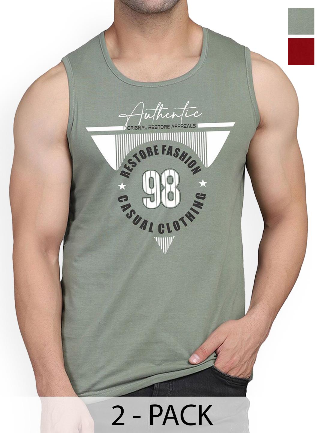 Buy WOOSTRO Pack Of 2 Printed Cotton Gym Vests RS26 CMB (MORE MAROON) (98 LGTGREEN) -  - Apparel for Men