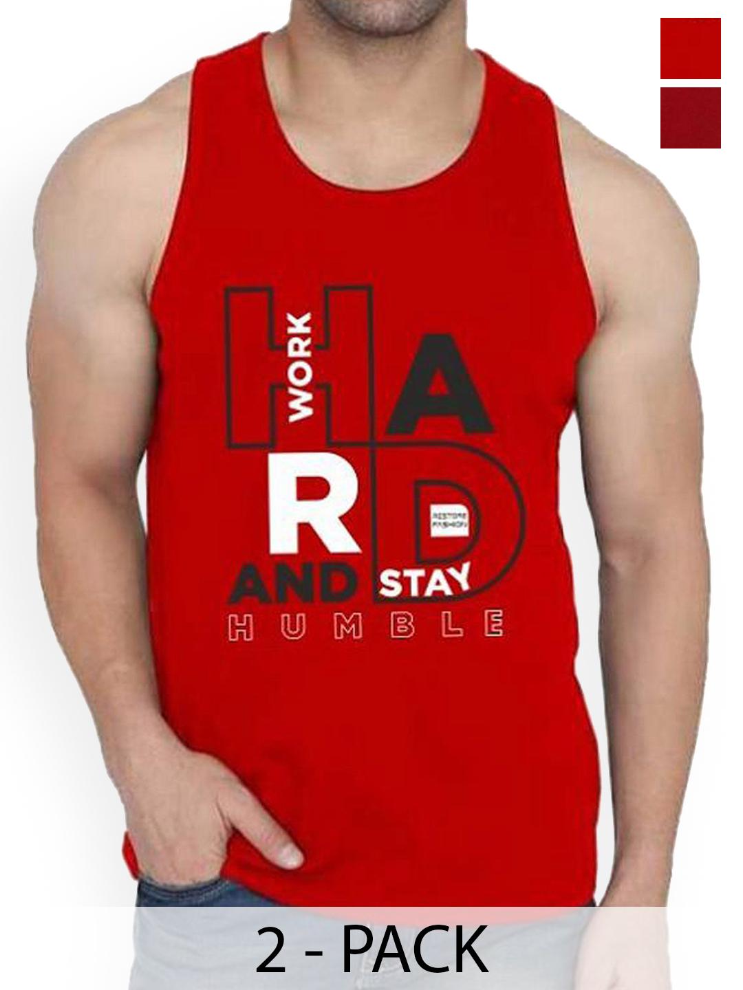Buy WOOSTRO Pack Of 2 Printed Combed Cotton Gym Vest RS26 CMB (HARD RED) (RUN MAROON) -  - Apparel for Men