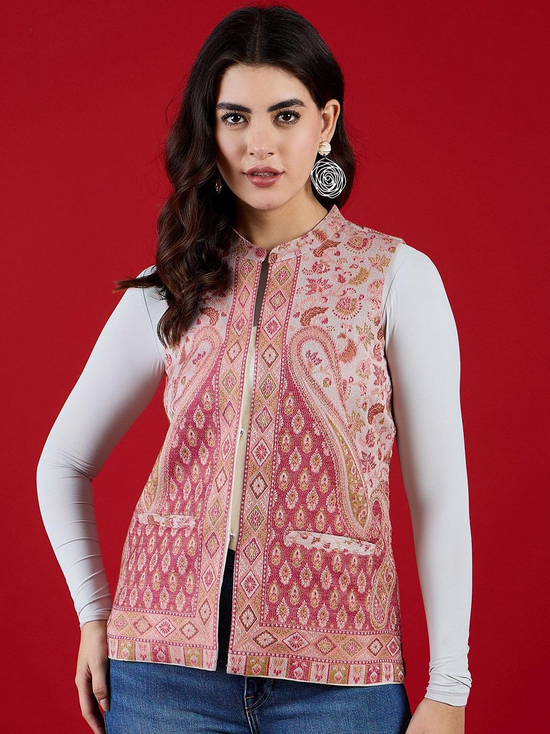 SAHASIKA Women Mandarin Collar Floral Printed Woollen Casual Tailored Nehru Jackets