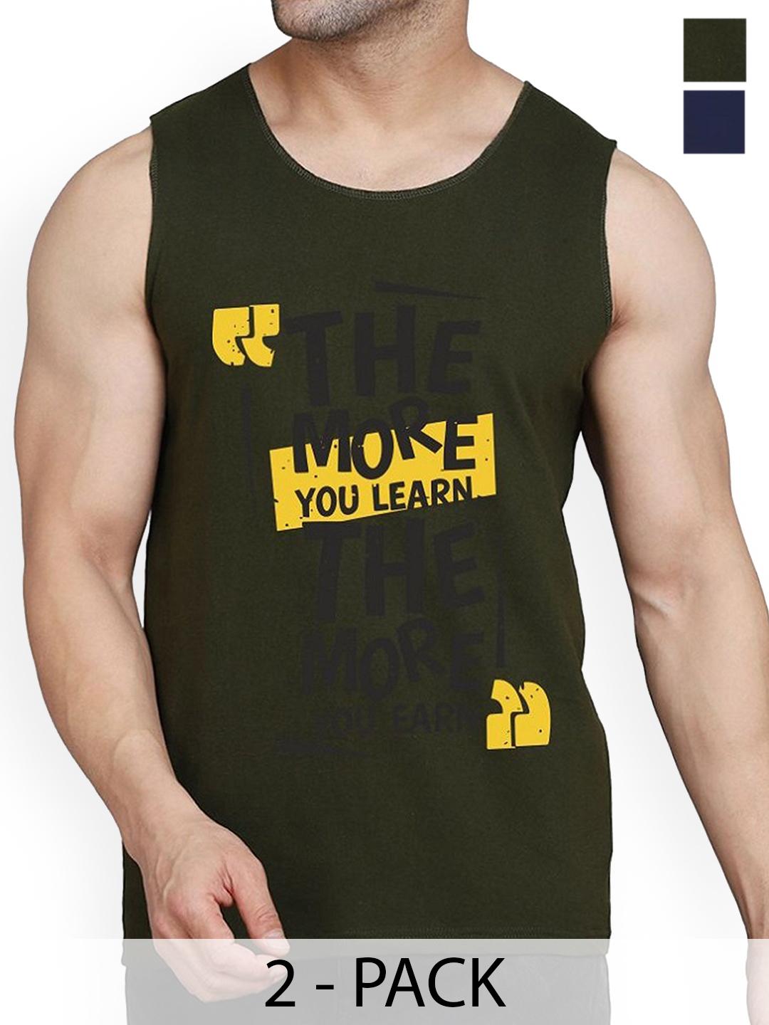 Buy Woostro Pack Of 2 Printed Pure Combed Cotton Gym VestsRS26 CMB (MORE OLIVE) (MORE NAVY) -  - Apparel for Men
