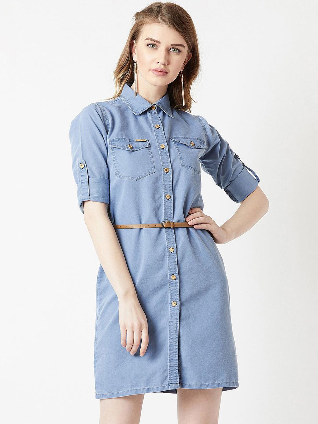 Buy The Roadster Lifestyle Co
Denim Belted Shirt Mini Dress - - Apparel for Women