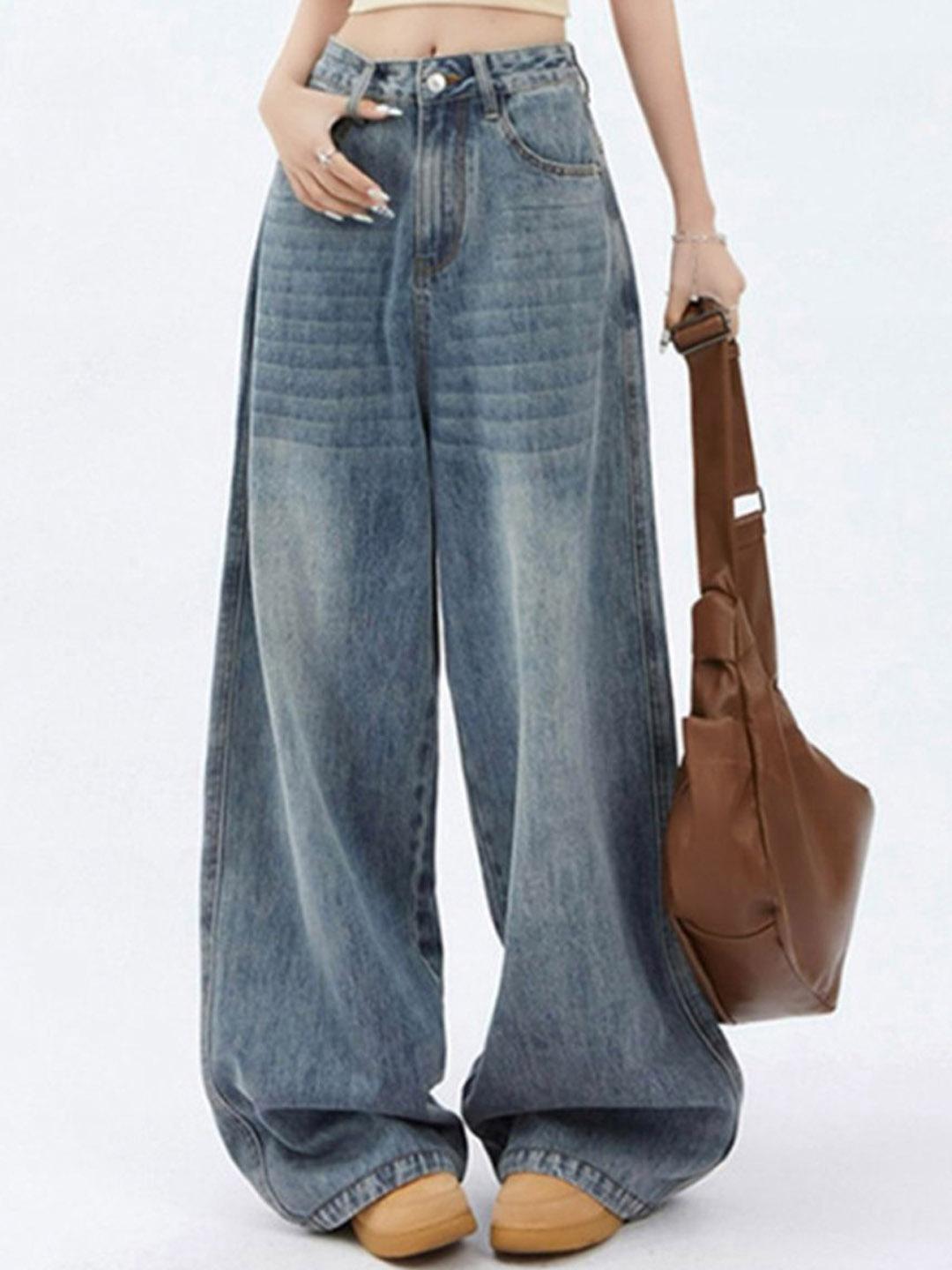 bebe Women High-Rise Heavy Fade Baggy Fit Jeans