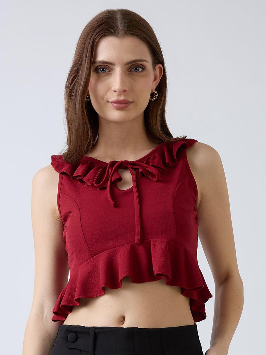 Buy SZN Tie Up Neck Ruffles Crop Top - Tops for Women 32588019 | Myntra