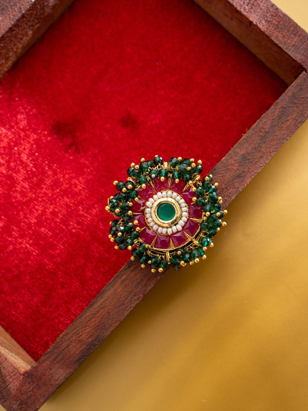 Buy PANASH Gold Plated Kundan Studded And Beaded Finger Ring - - Accessories for Women