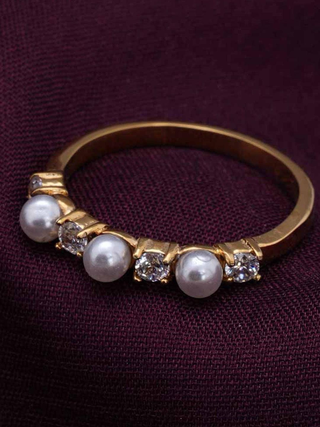 Buy PALMONAS Women Geometric Pearl Gold Anti Tarnish Ring -  - Accessories for Women