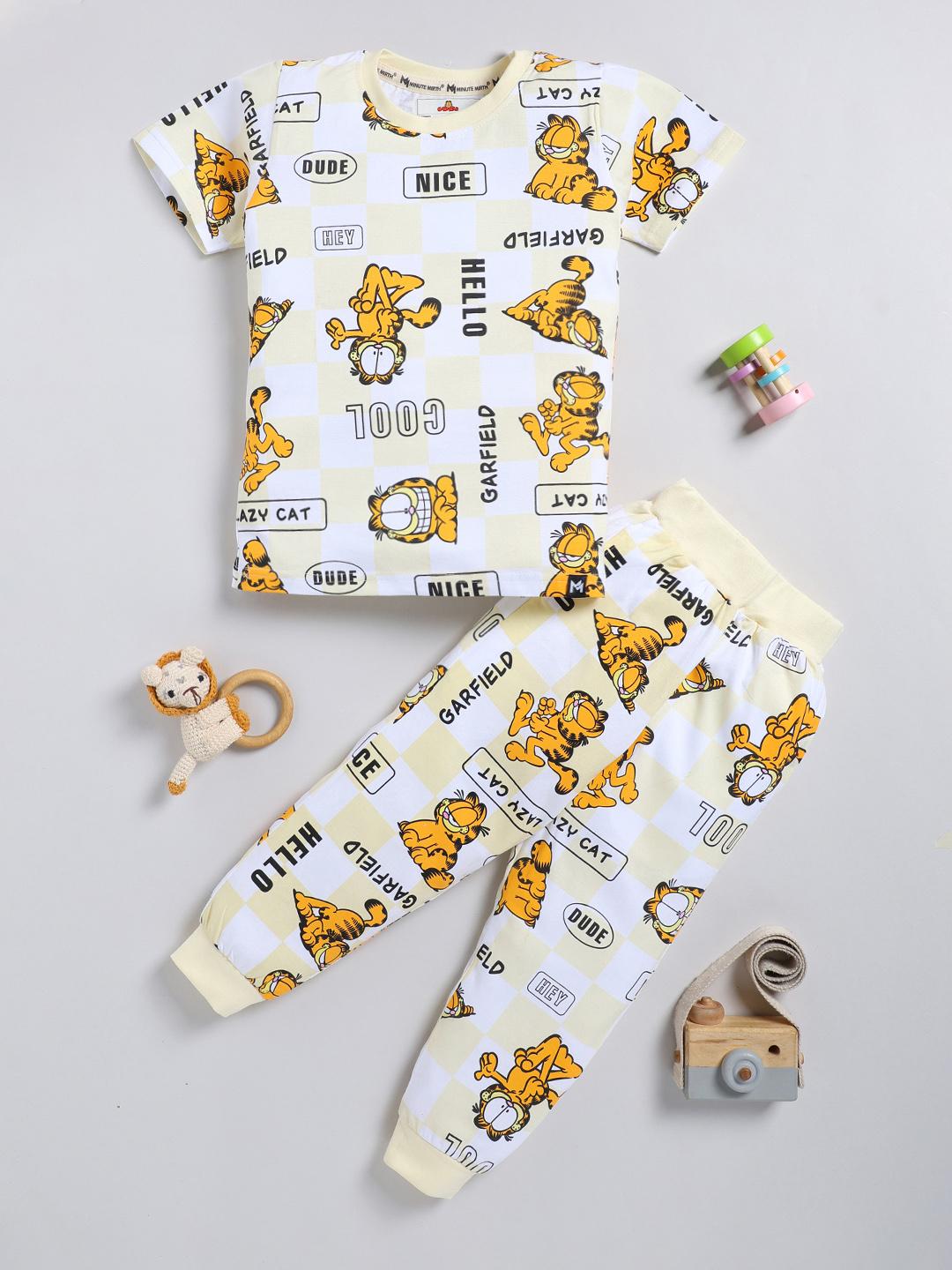 Buy YK X Minute Mirth Boys Pure Cotton Garfield Printed T Shirt & Joggers - - Apparel for Boys