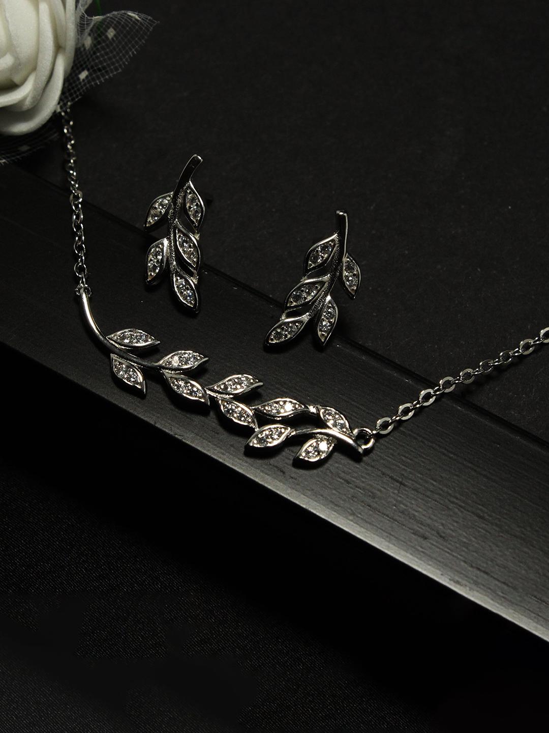 Buy GIVA 925 Silver Rhodium Plated Cubic Zirconia Studded Leaf Jewellery Set -  - Accessories for Women