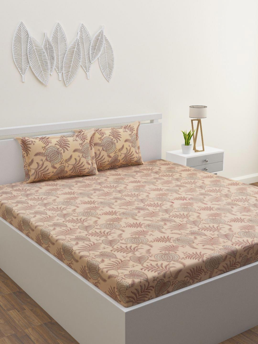 Buy HOME AFFAIRS Brown & Grey Floral 120 TC Queen Bedsheet With 2 Pillow Covers - - Home for Unisex