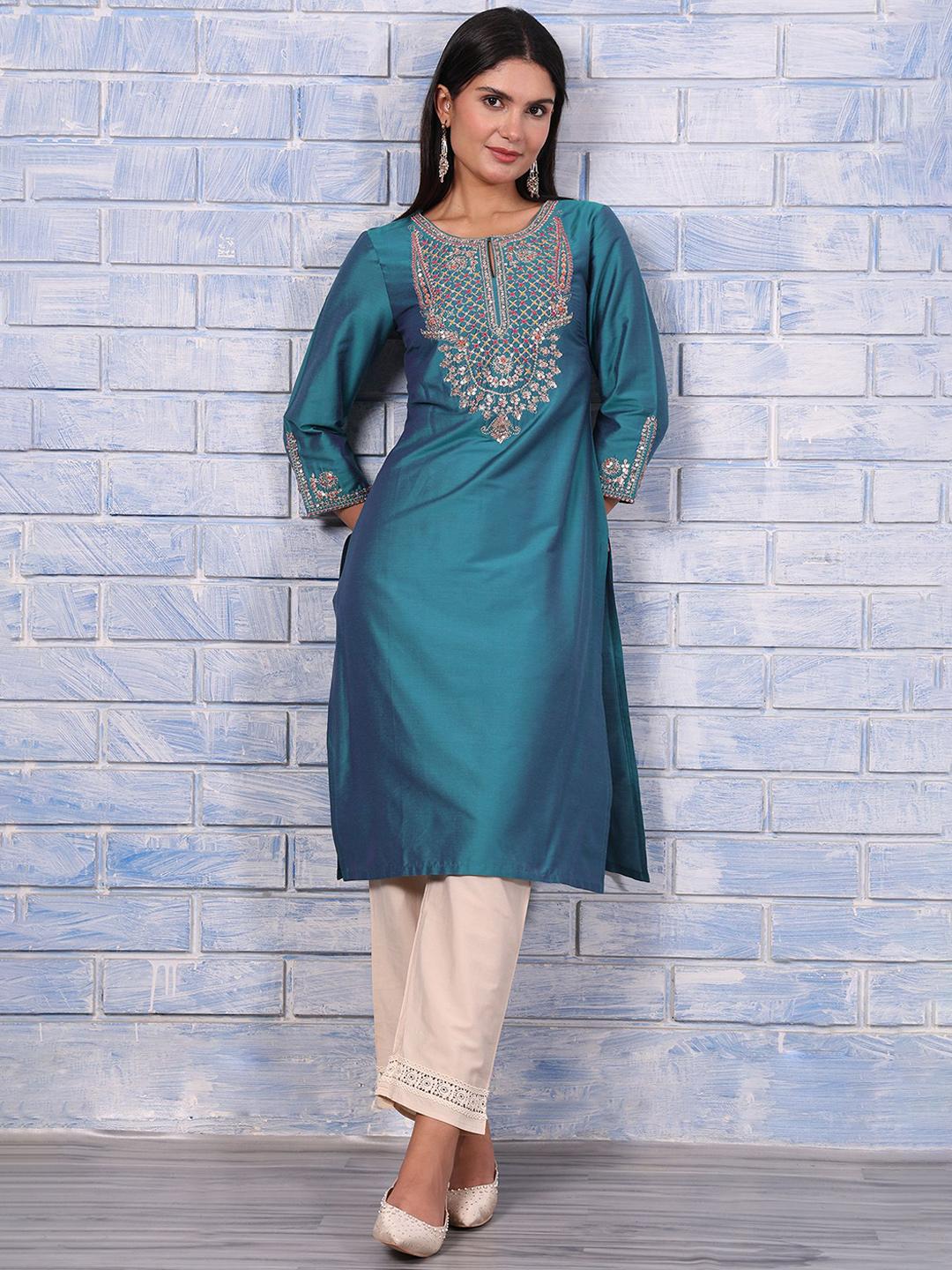 Embroidered & Sequins Straight Kurtas