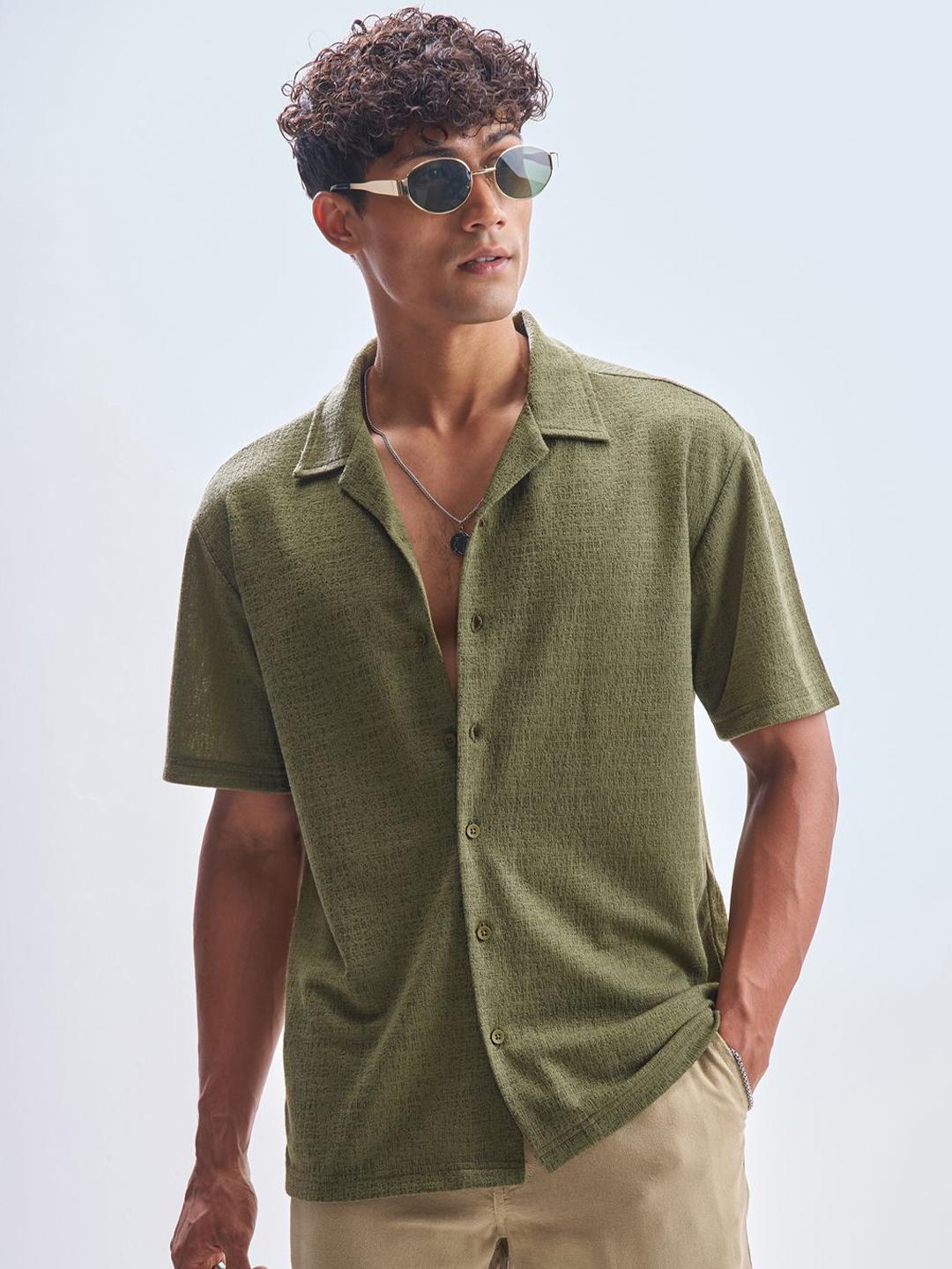 Buy HIGHLANDER Textured Cuban Collar Relaxed Fit Casual Shirt -  - Apparel for Men