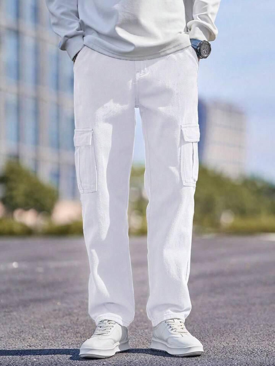 me Queen Men Straight Fit Mid-Rise Cotton Cargo Jeans