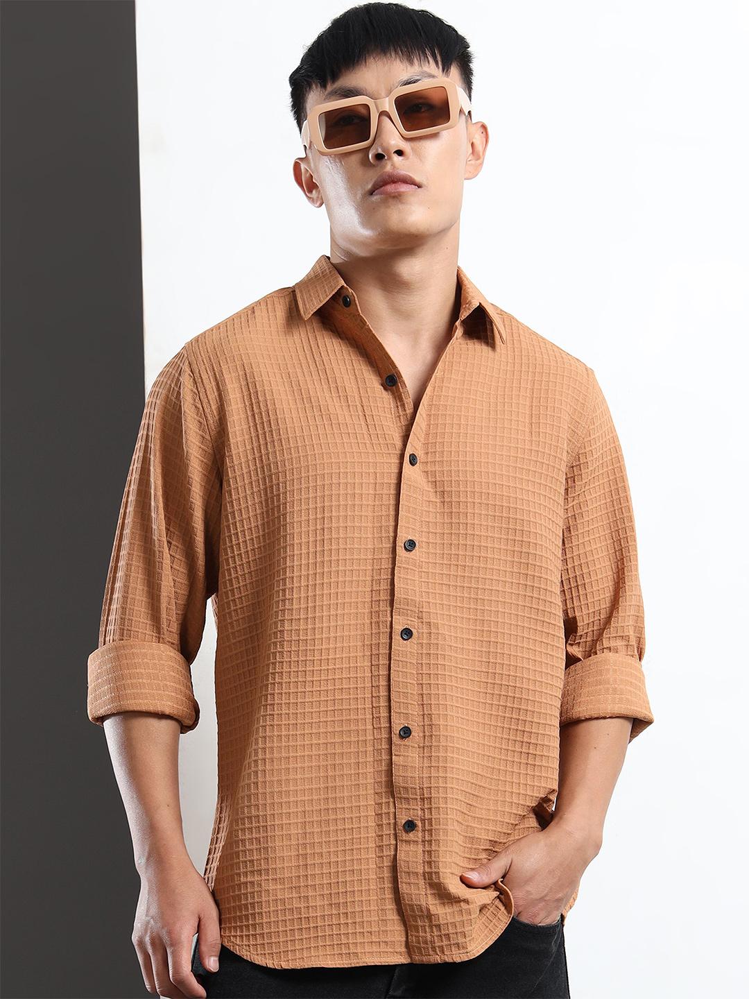 MOHICANS Men Textured Spread Collar Casual Shirt