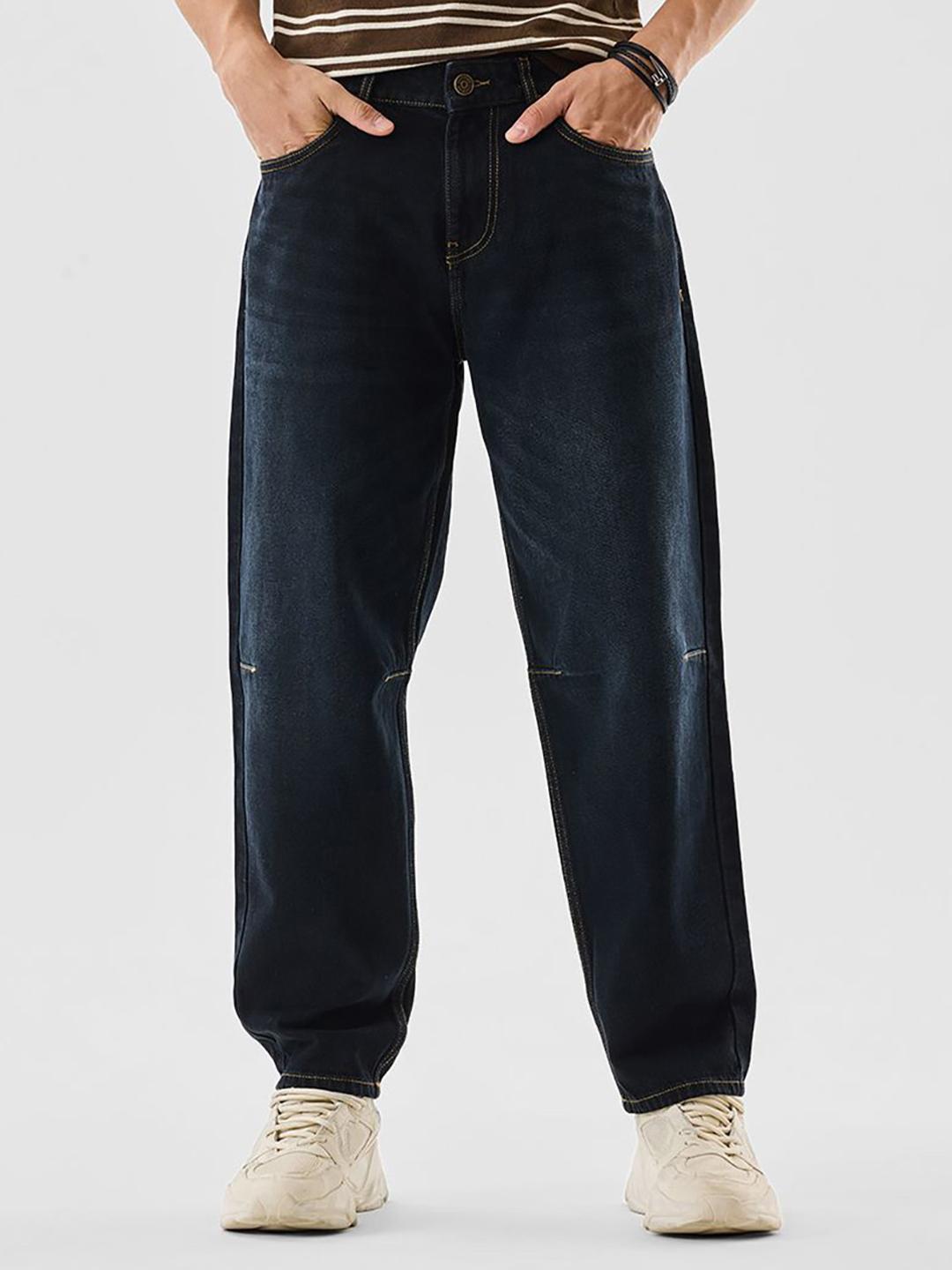 Snitch Men Dark Blue Baggy Light Fade Jeans
