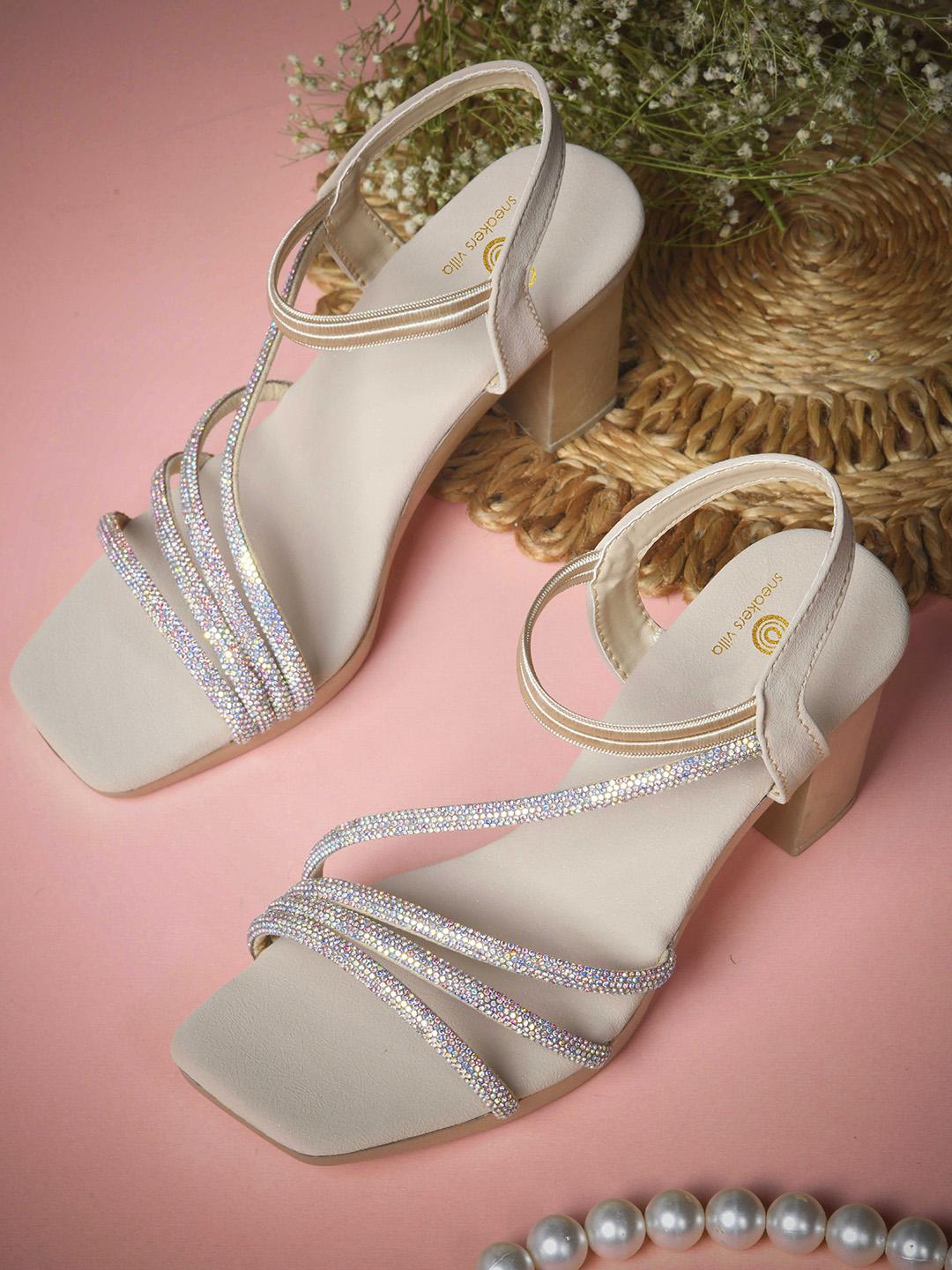 Buy Sneakers Villa Women Embellished Ethnic Block Heels Sandals - - Footwear for Women