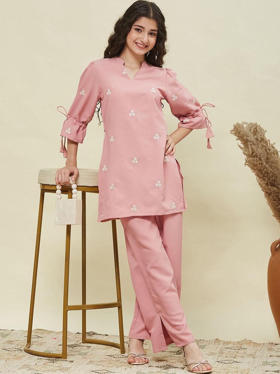Girls Fuchsia Printed Kurta With Palazzos