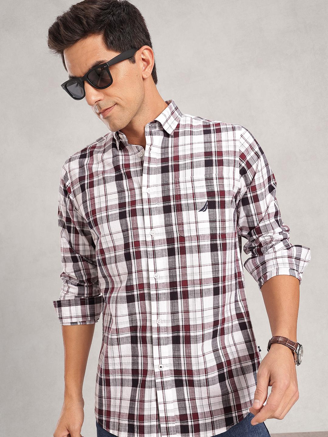Nautica Men Premium Tartan Checked Pure Cotton Casual Shirt