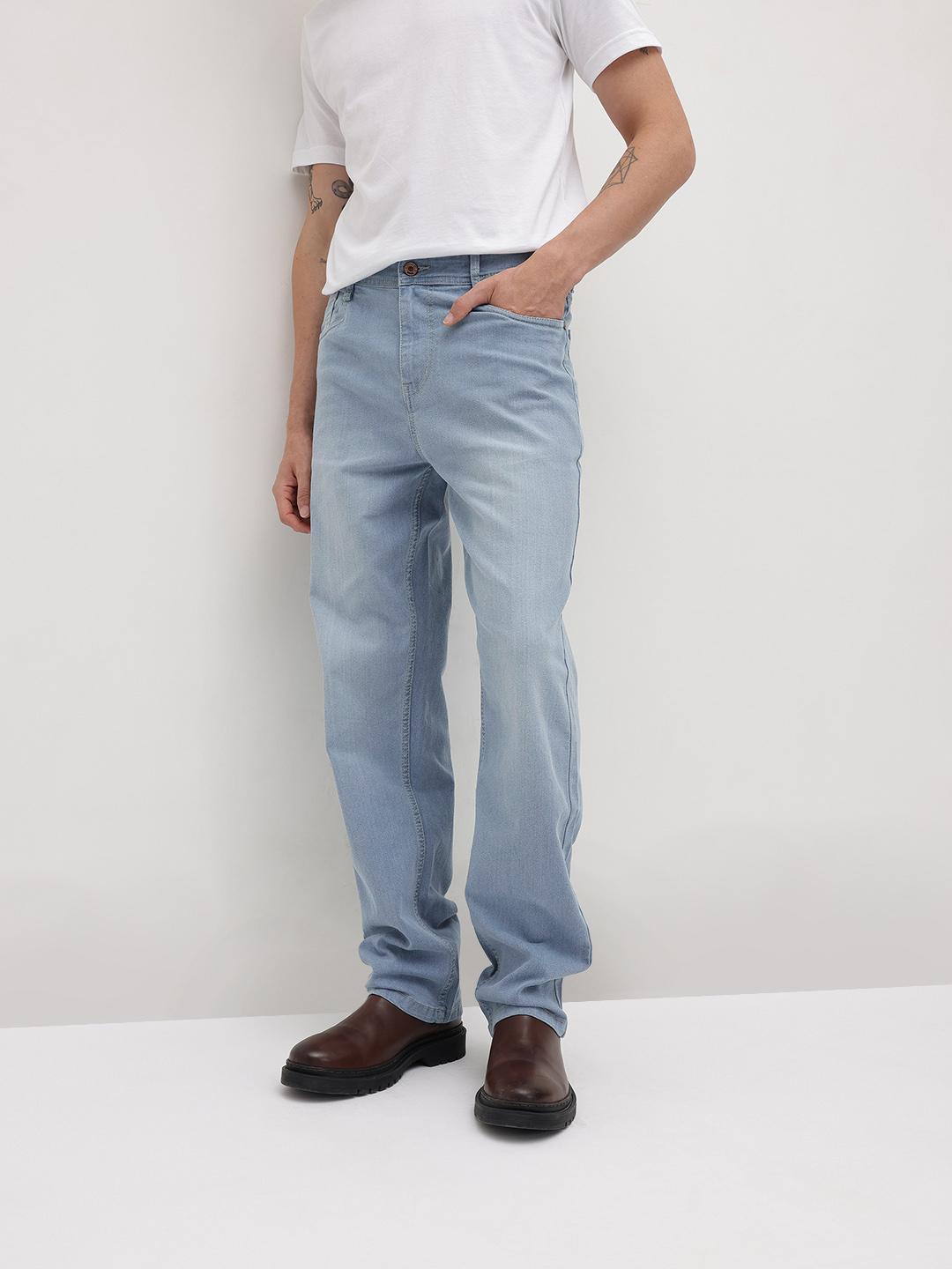 The Roadster Life Co. Men Straight Fit Mid-Rise Light Fade Stretchable Jeans