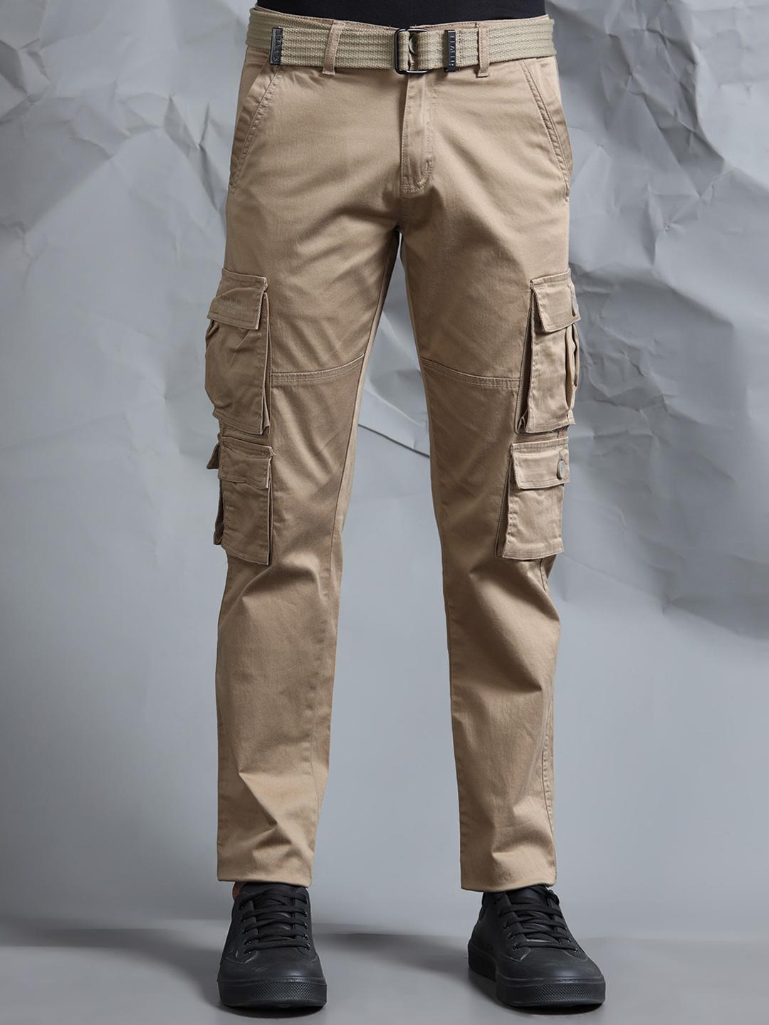 Buy Beevee Men Relaxed Regular Fit Mid Rise Flat Front Cargos Trousers ...