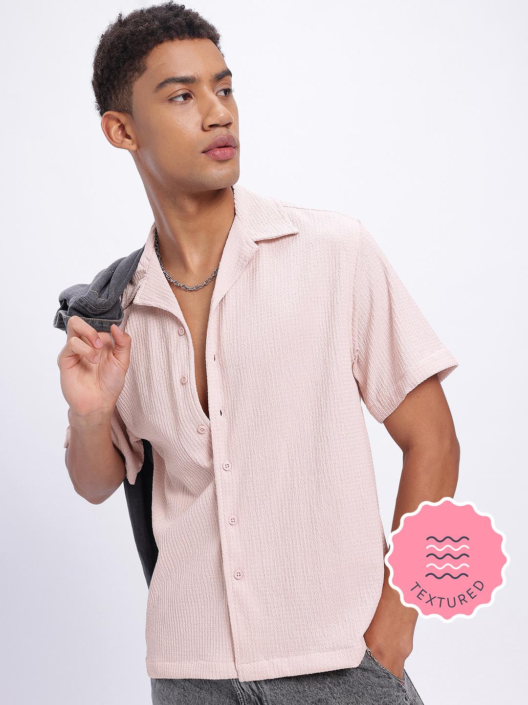 glitchez Self-Textured Cuban Collar Relaxed Fit Shirt