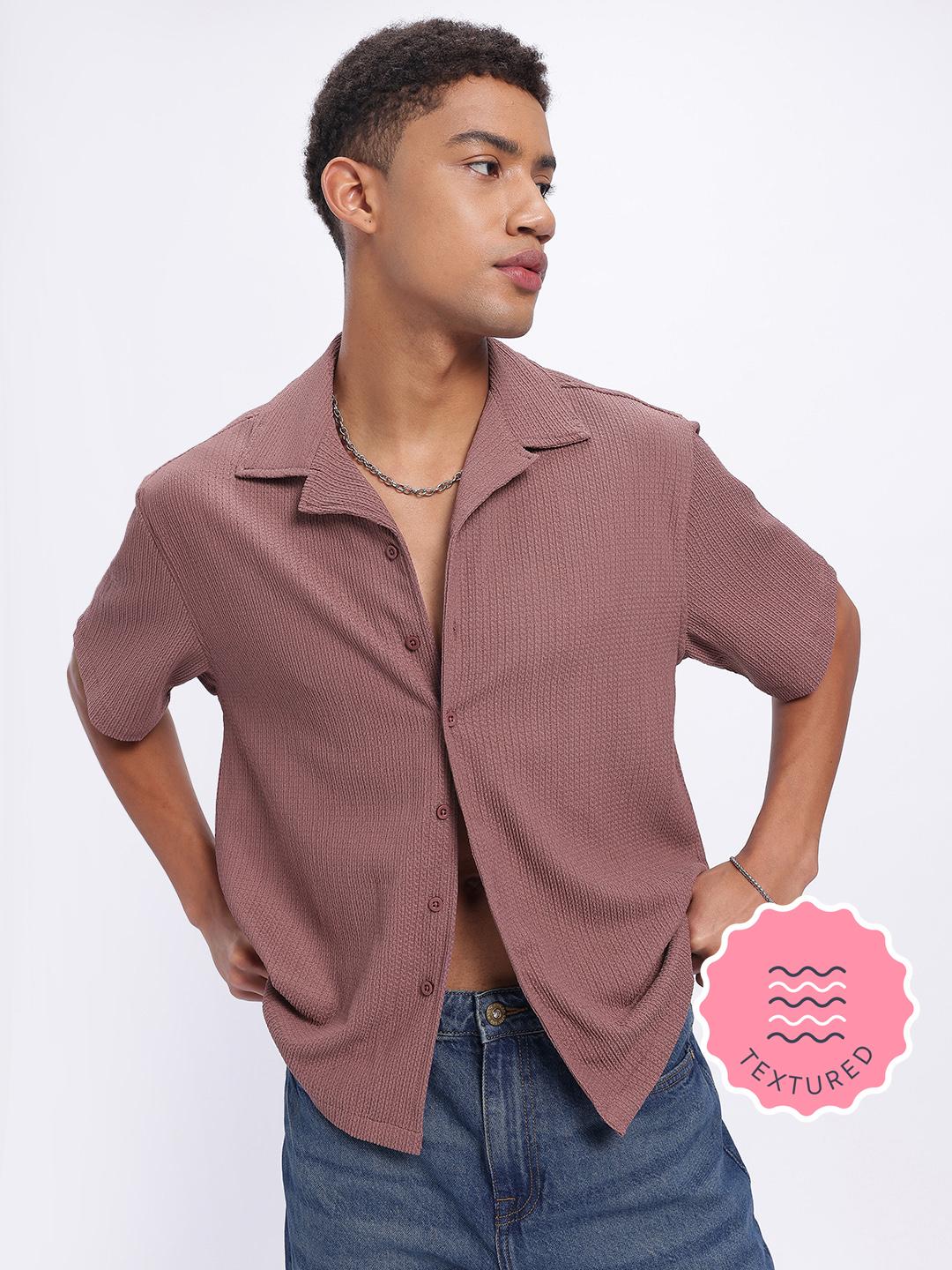 glitchez Textured Cuban Collar Relaxed Fit Shirt