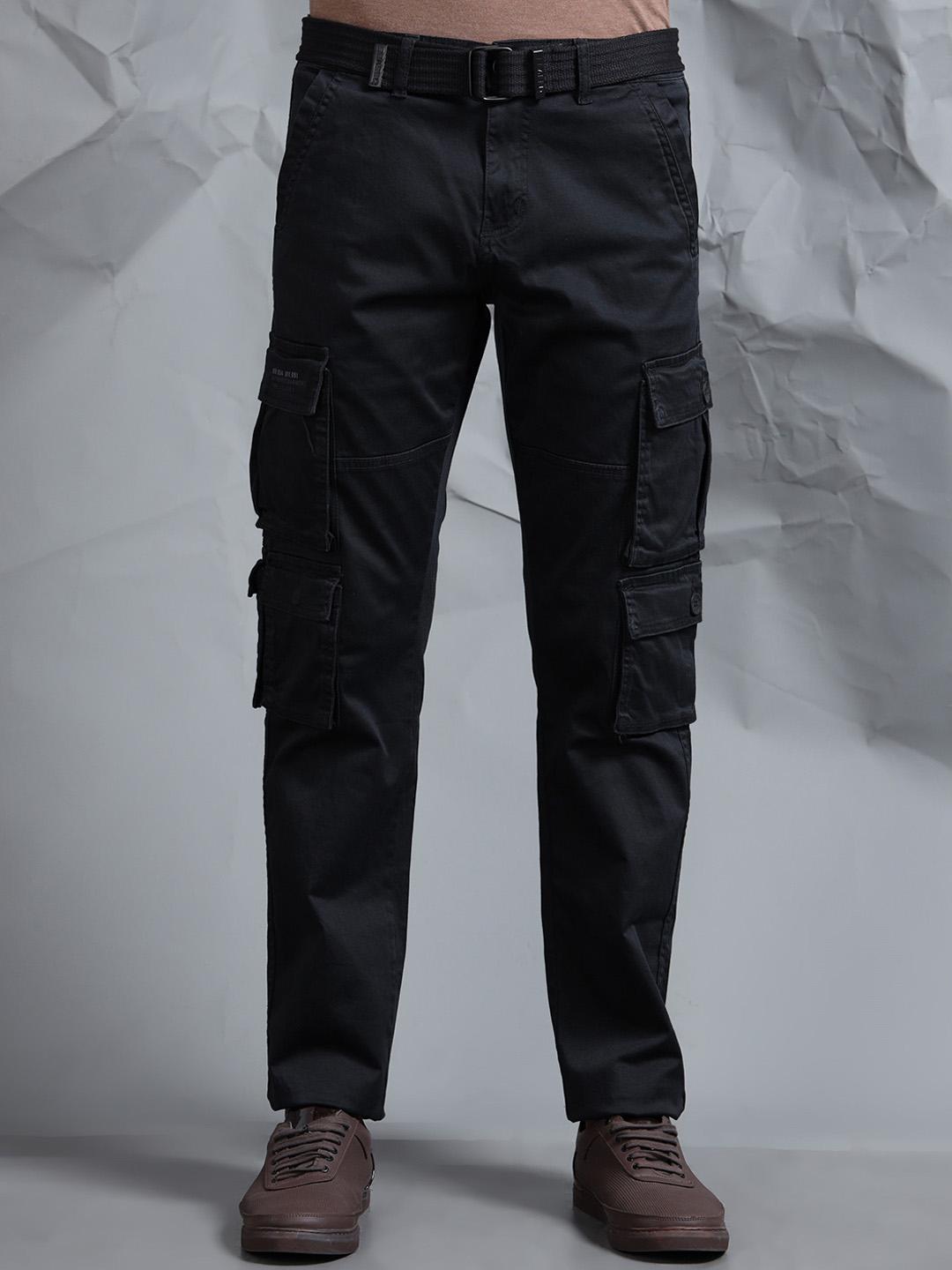 Buy Beevee Men Relaxed Mid Rise Regular Fit Cargos Trousers With Belt ...