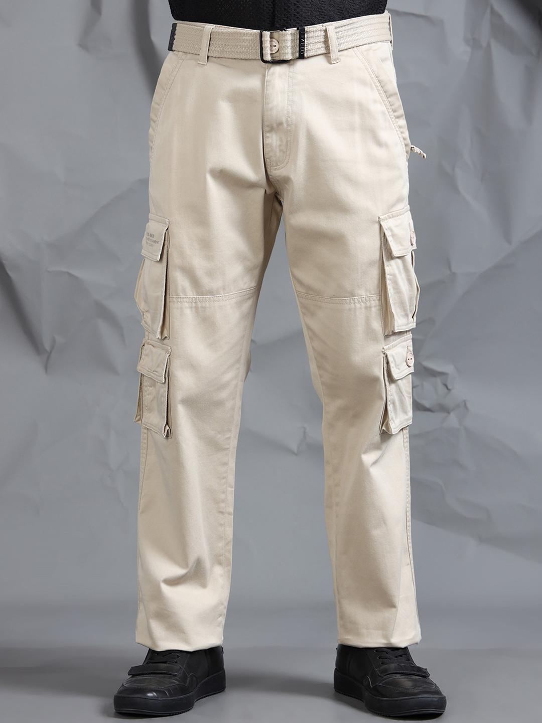 Buy Beevee Men Relaxed Regular Fit Mid Rise Cargos Trousers With Belt ...