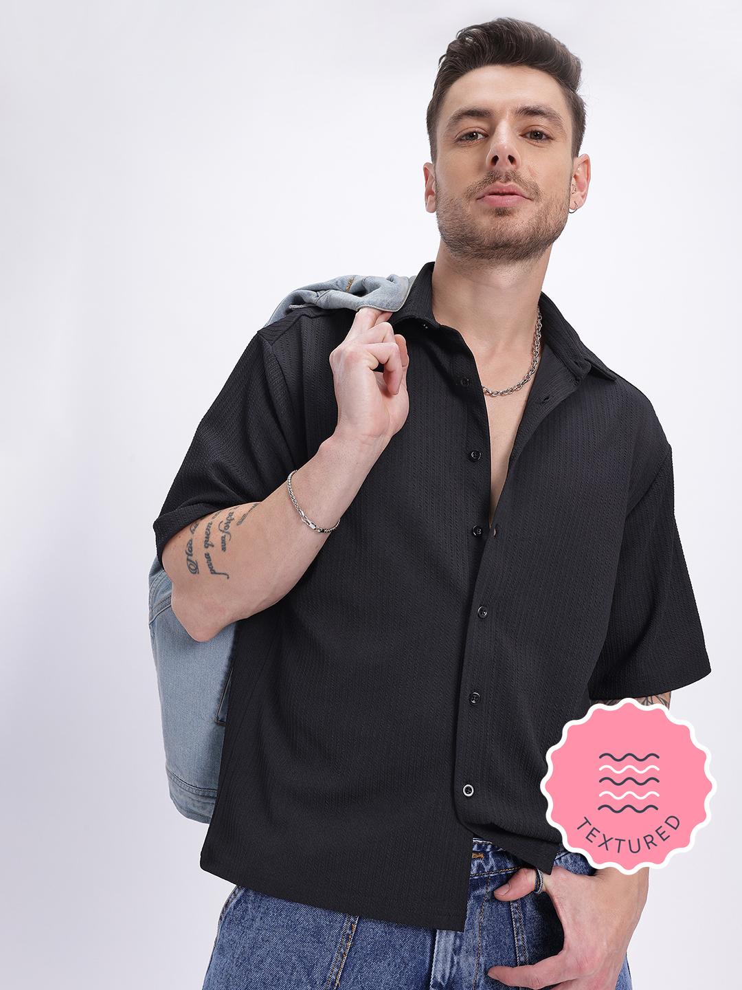 glitchez Textured Seersucker Relaxed Shirt