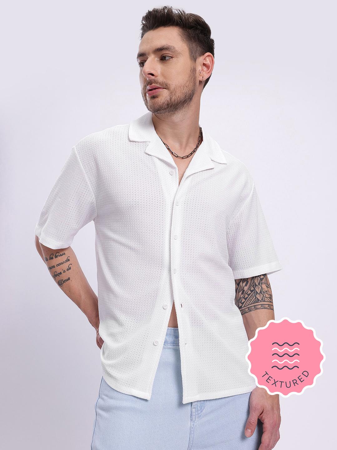 glitchez Textured Cuban Collar Regular Fit Casual Regular Fit Shirt