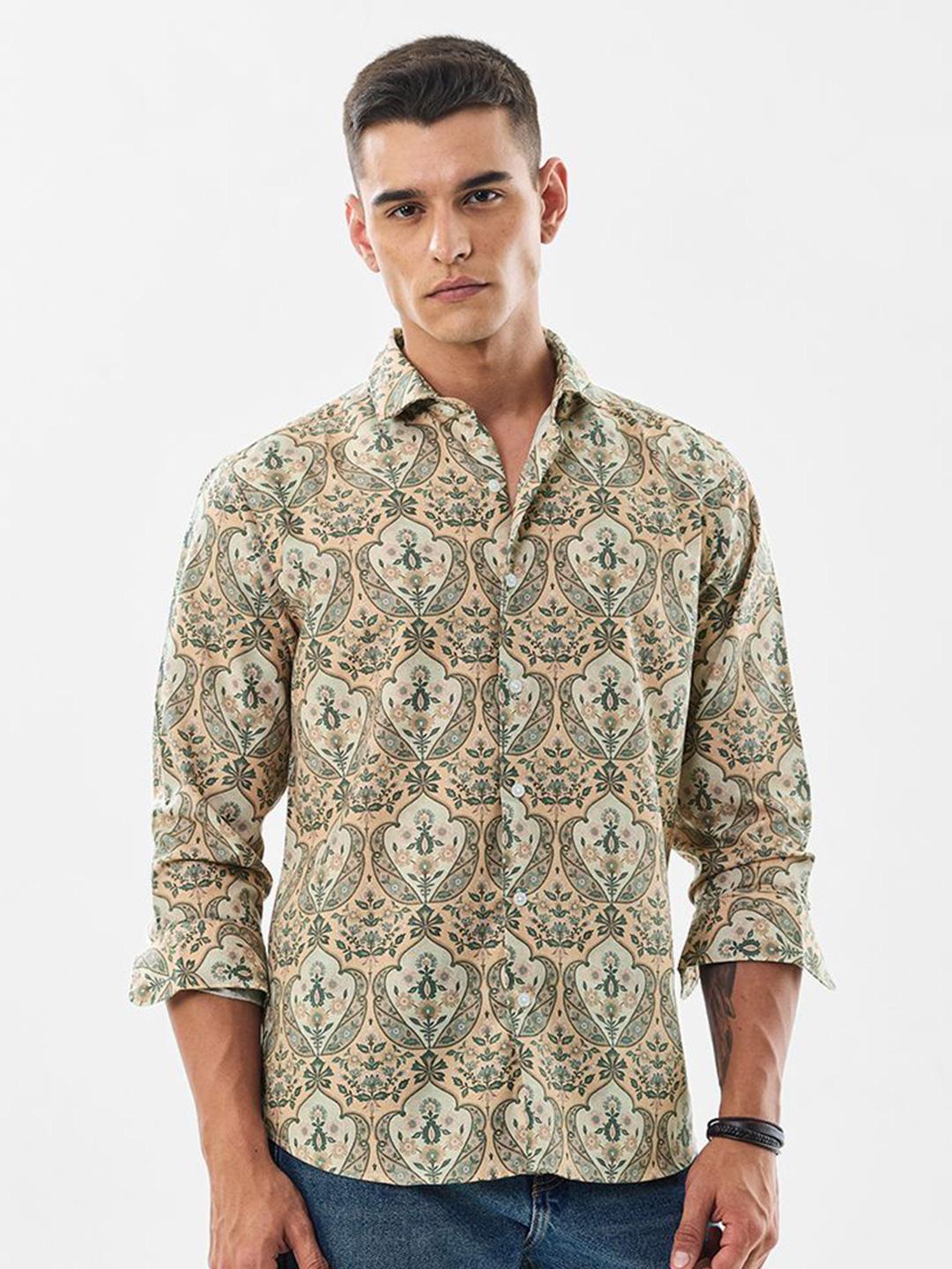 Snitch Floral Printed Spread Collar Slim Fit Casual Shirt
